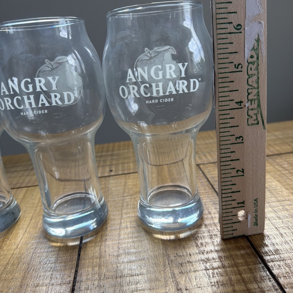 Angry Orchard Hard‎ Cider Glasses Set of 4 Clear Logo Tulip Pint  7 inch - Picture 7 of 10